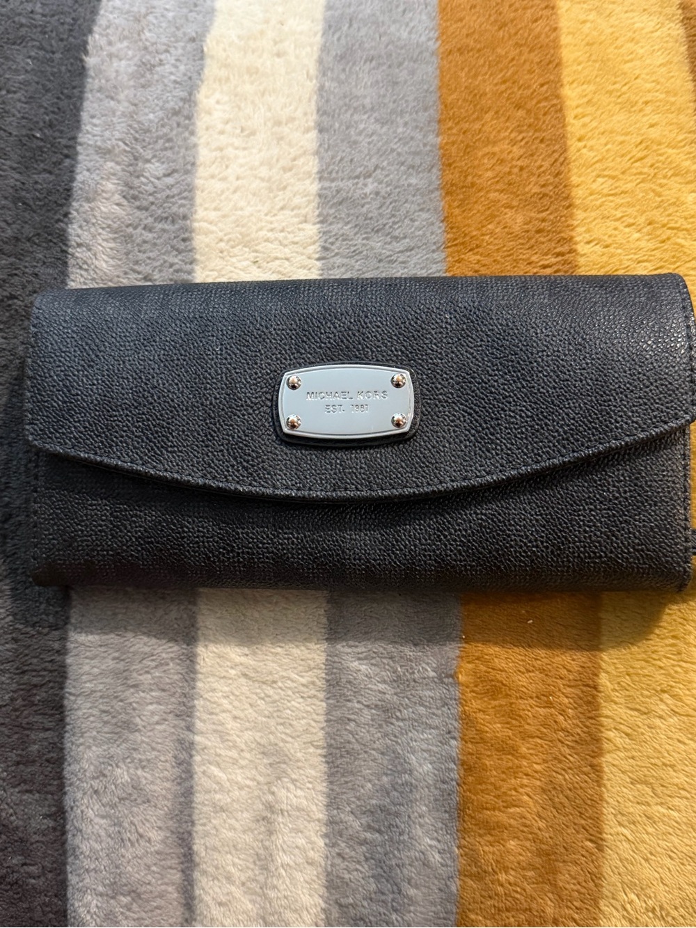 Michael Kors Black Pebbled Leather Continental Wallet with Logo Plaque